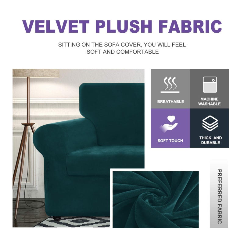 ZNSAYOTX Luxury Velvet Chair Slipcovers with Arms 2 Piece Stretch Chair Covers for Living Room Soft Armchair Slipcover Anti Slip Dog Pet Friendly Furniture Protector (Deep Teal),30"-47"(1 Cushion) - Image 4